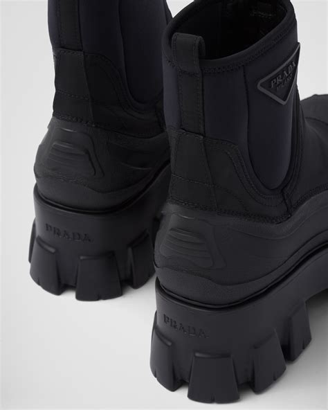 brushed leather and nylon boots prada|monolith re nylon gabardine boots.